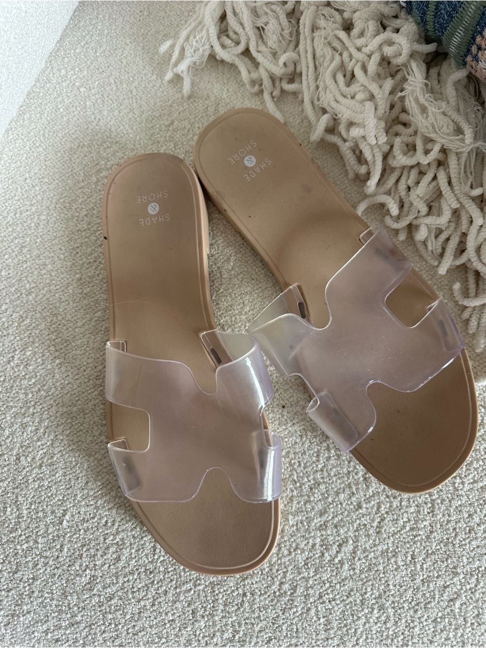 Shade & Shore Transparent Strap Slide Sandals in Nude/Tan